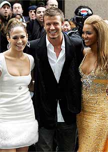 Beyonc&eacute;, Jennifer Lopez y David Beckham graban un anuncio para Pepsi